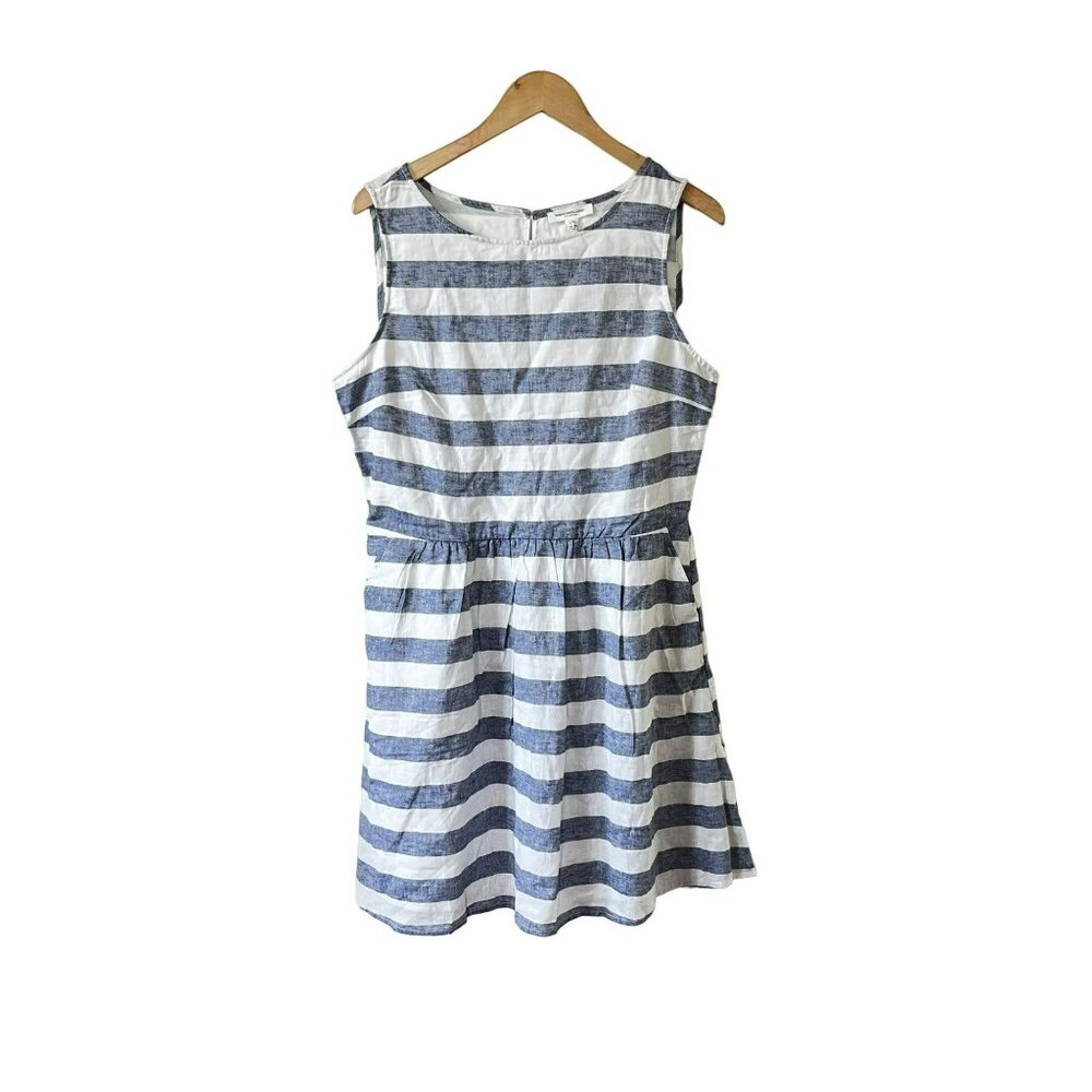 Beach Lunch Lounge Womens Dress White Blue Stripe Linen Blend Sleeveless NWT L